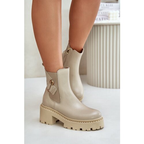 Kesi Zazoo Leather insulated ankle boots with light beige decoration Slike