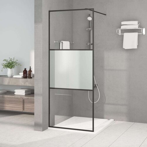 Pregrada za tu&amp;scaron; crna 80 x 195 cm s napola mutnim staklom ESG Slike