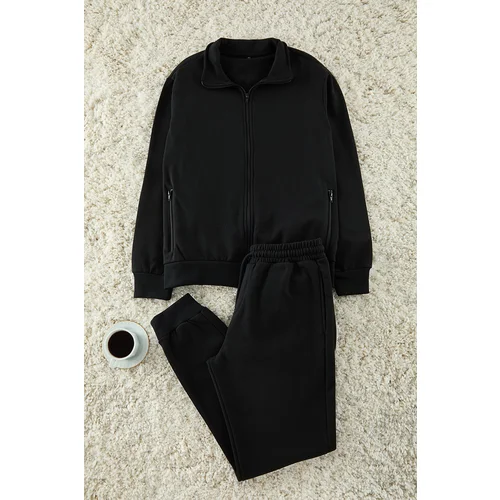 Trendyol Black Regular Cut Zippered Basic Tracksuit