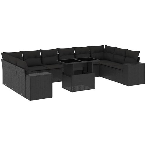  11-dijelni set vrtnih sofa od poliratana s jastucima crni Crna 100 x 55 x 73 cm Slike