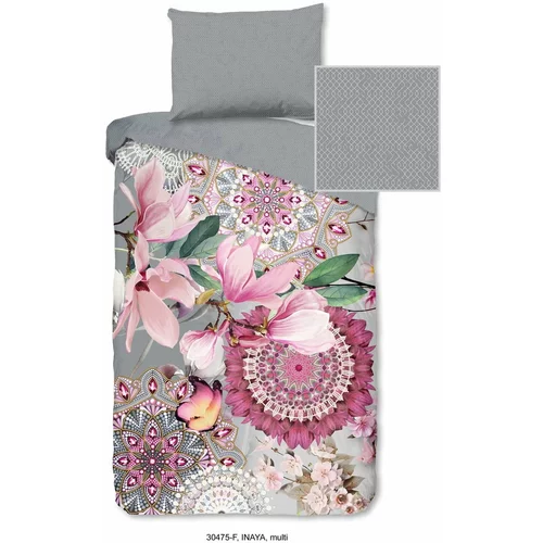 HIP Ružičasto-siva flanel posteljina za krevet za jednu osobu 140x200 cm -