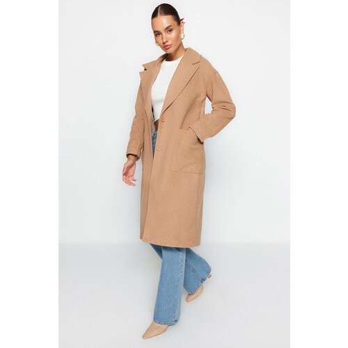 Trendyol Beige Oversize Wide Cut Long Wool Cachet Coat Slike