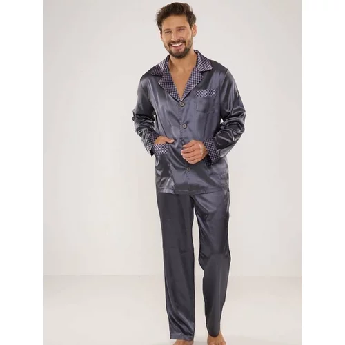 De Lafense Pyjamas 939 Satin L/R M-4XL Men's Zip-Up Grey 090