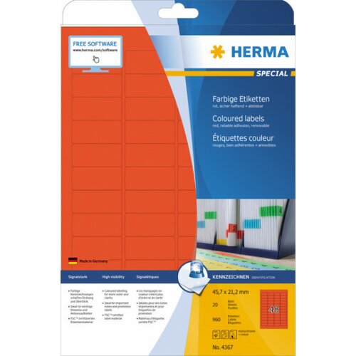 Herma etikete 45 7X212 zaobljene ivice A4/48 1/20 crvena 02H4367 Cene
