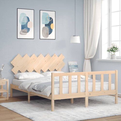 VidaXL Okvir kreveta s uzglavljem 140 x 190 cm od masivnog drva Slike