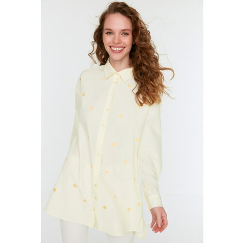 Trendyol Yellow Striped Embroidery Detailed Back Long Woven Shirt Slike