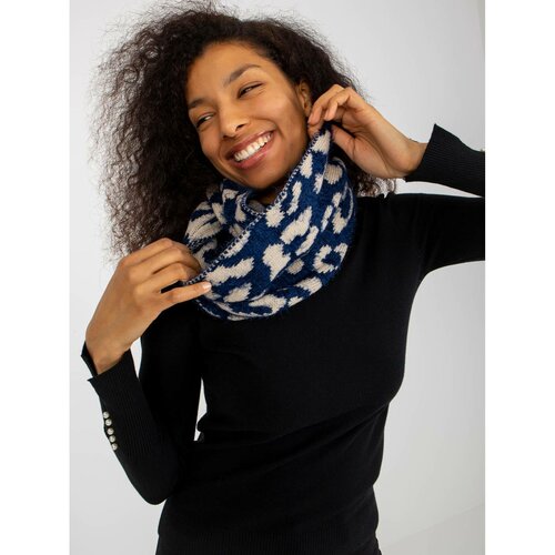 Fashion Hunters Dark blue and light beige patterned women's chimney scarf Slike