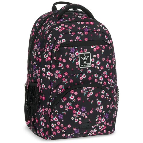 Ars Una pearl blossom black cvjetni ergonomski školski ruksak, 33x45x24cm Cene