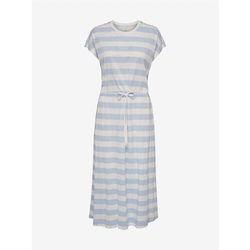 Only Blue-white striped midish dress with tie May - Women Slike