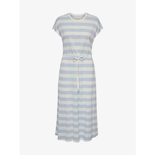 Only Blue-white striped midish dress with tie May - Women