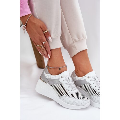 S. BARSKI Leather Perforated Sports Shoes Sneakers On Wedge White S.Barski Cene