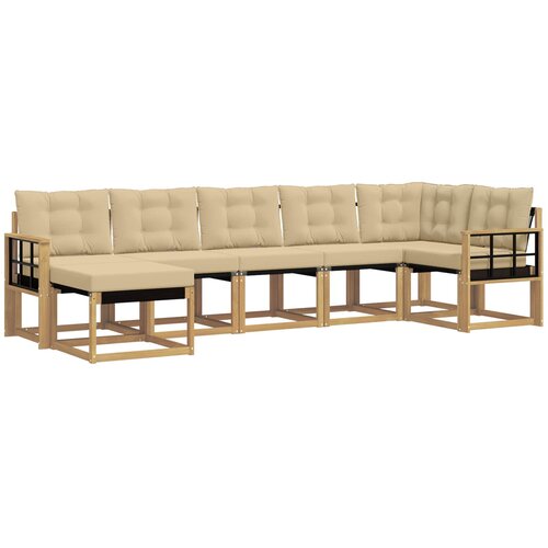 vidaXL Zunanja garnitura za sedenje z blazino 7 pcs Bela in bež, (5000281920) Cene