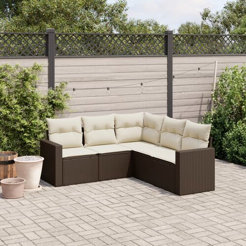 VidaXL 5-dijelni set vrtnih sofa s jastucima poliratan smeđi Slike