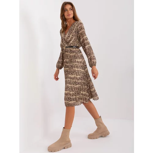 Fashion Hunters Beige and black flowing dress with print