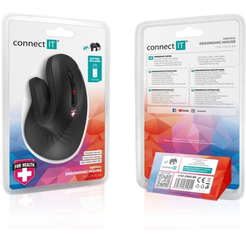 Connect IT CMO-2900-BK - Ergonomski bežični mi&amp;scaron;, 800/1200/1600 DPI, napajanje 1xAA, crna Slike