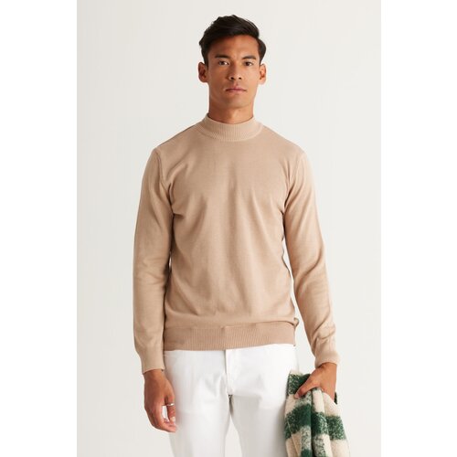 Altinyildiz classics Men&amp;#039;s Beige Melange Standard Fit Normal Cut Half Turtleneck Cotton Knitwear Sweater. Slike