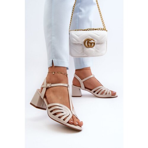 Sergio Leone Beige Glossy Women's Sandals with Heels SK880 Cene