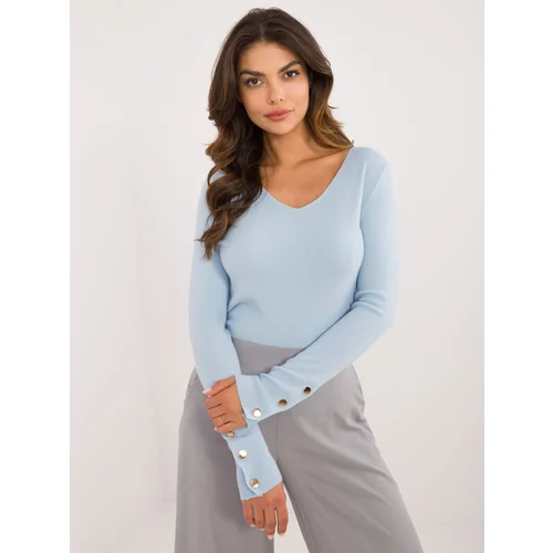 Fashion Hunters Light blue classic sweater with neckline