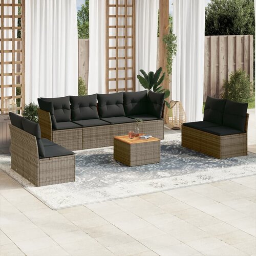 vidaXL 9-dijelni set vrtnih sofa od poliratana s jastucima sivi Cijene
