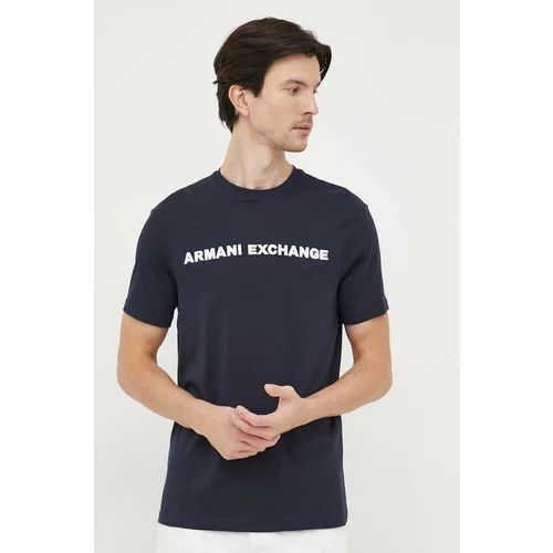 Armani Exchange Bombažna kratka majica mornarsko modra barva