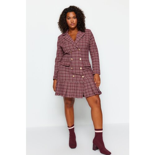 Trendyol Curve Multicolored Plaid Pattern Woven Dress with Deaty Hem Slike