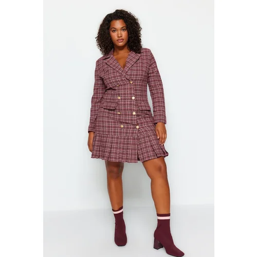 Trendyol Curve Multicolored Plaid Pattern Woven Dress with Deaty Hem