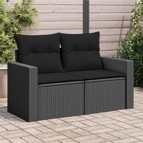 VidaXL Vrtna sofa s jastucima za 2 osobe, crna, poli ratan Slike