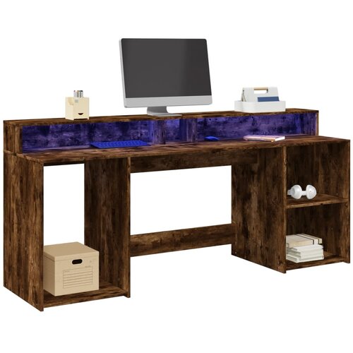 vidaXL Radni stol s LED svjetlima boja hrasta 200x55x91 cm drveni Cijene