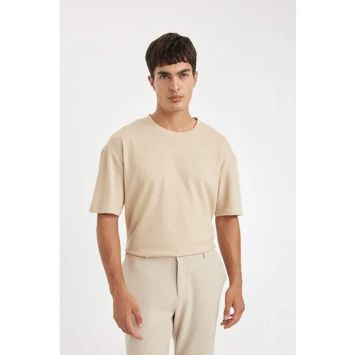 Defacto Boxy Fit Crew Neck Basic Short Sleeve Waffle T-Shirt