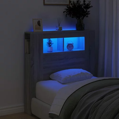 vidaXL LED posteljno vzglavje siva sonoma 100x18,5x103,5 cm inž. les