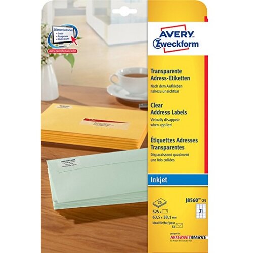 Avery Zweckform Transparentne etikete za C6 ovojnice 63,5 x 38,1 mm Slike