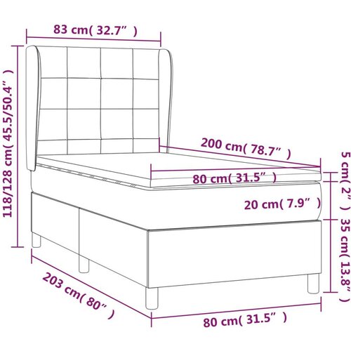  Krevet s oprugama i madracem smeđesivi 80x200 cm od tkanine Slike