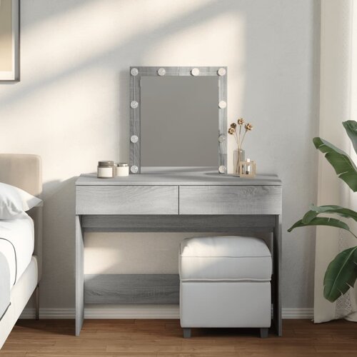  The Living Store Toaletna mizica z ogledalom siva sonoma 100x40x130 cm - Toaletna Mizica, (21497288) Slike