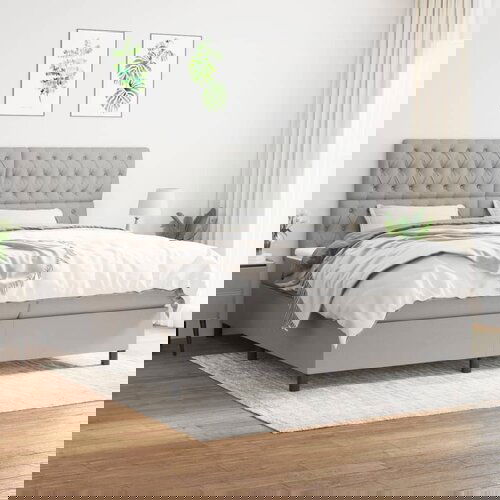 The Living Store Box spring postelja z vzmetnico svetlo siva 200x200 cm blago - Box Spring Postelja, (21520290) Cene