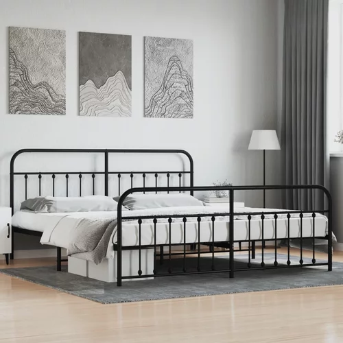 vidaXL Kovinski posteljni okvir z vzglavjem in vznožjem črn 200x200 cm