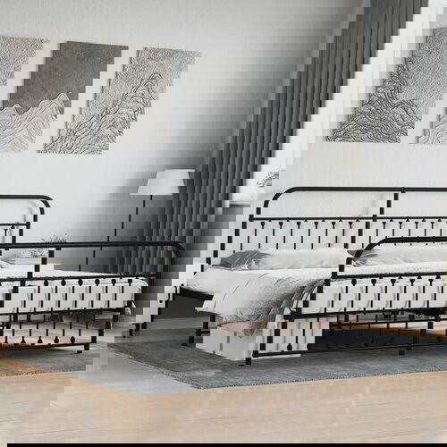 VidaXL Metalni okvir kreveta uzglavlje i podnožje crni 200x200 cm Slike