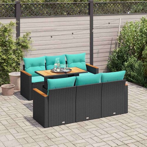 VidaXL Vrtna garnitura - 7-dijelni set vrtnih sofa od poliratana s jastucima crni - Crna 1 Slike