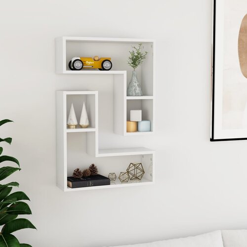 vidaXL Stenska polica 2 kosa visok sijaj bela 50x15x50 cm iverna pl., (20620887) Cene