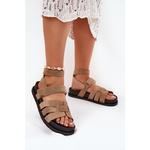 Boto Eco suede women's sandals with Velcro dark beige Valpera Cene