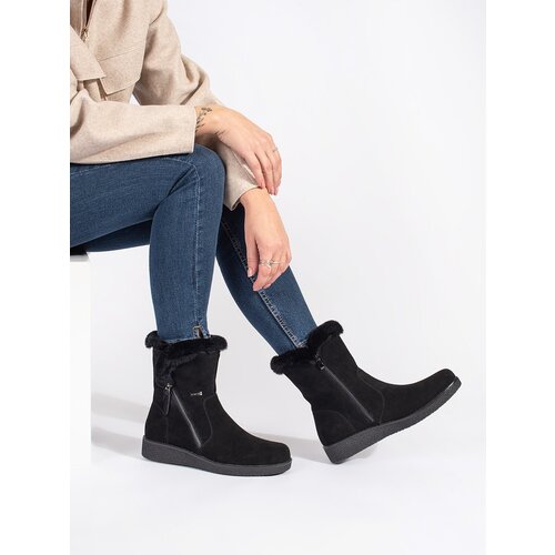 Sergio Leone Women&amp;#039;s padded black leather ankle boots with fur Slike