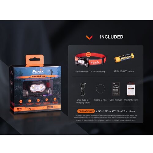 Fenix HM65RTV20PRP - LED prigu&amp;scaron;iva punjiva čelna lampa LED/USB IP68 crna/ljubičasta Slike