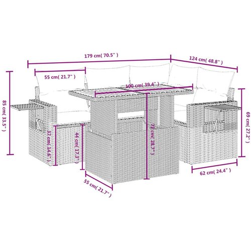 VidaXL 5-dijelni vrtni set sofa s jastucima bež od poliratana Slike