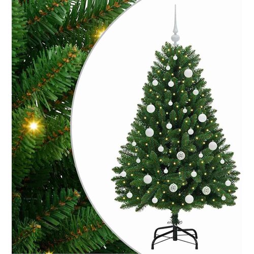 VidaXL Umjetno božićno drvce S LED lampica Zelena 150 cm PVC i metal Slike