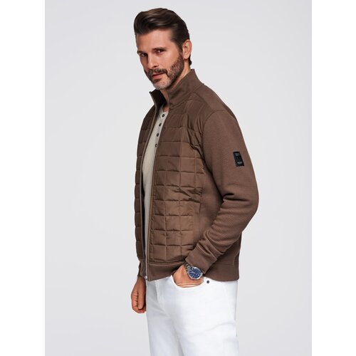 Ombre Lightweight unzipped men's jacket with quilted front - brown Cene