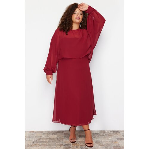 Trendyol Curve Burgundy Cape Detailed Chiffon Woven Plus Size Dress Cijene