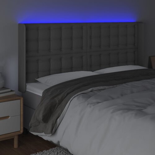  LED uzglavlje sivo 203x16x118/128 cm od umjetne kože Slike