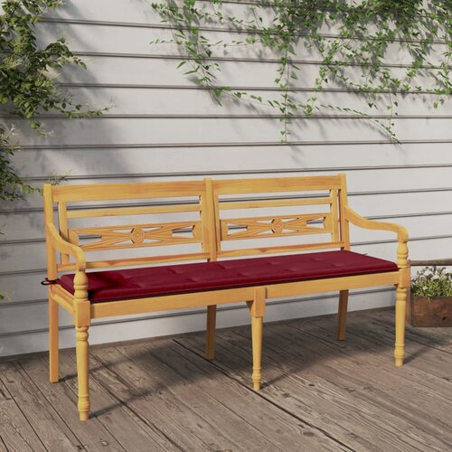 VidaXL Klop Batavia z vinsko rdečo blazino 150 cm trdna tikovina Slike