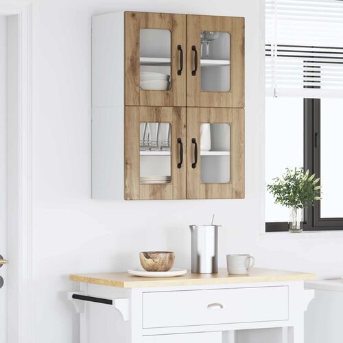  Zidni stakleni ormarić 2 pcs Umjetnički hrast 60 x 31 x 40 cm Slike