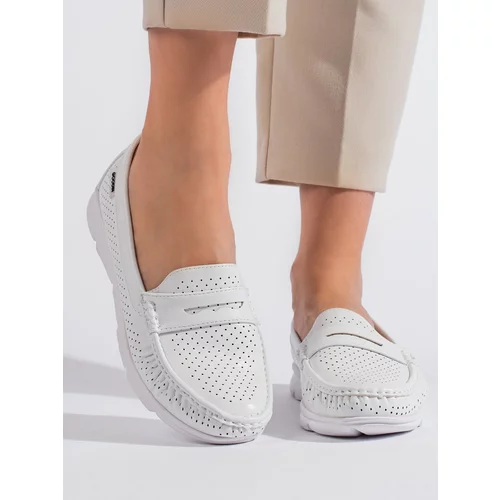 Shelvt Women's white openwork loafers