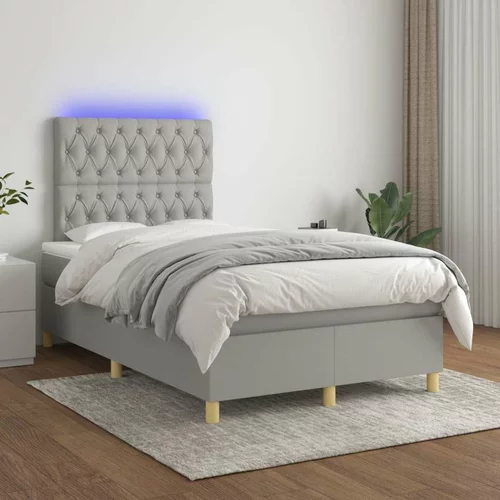  Box spring postelja z vzmetnico LED sv. siva 120x200 cm blago, (20726900)